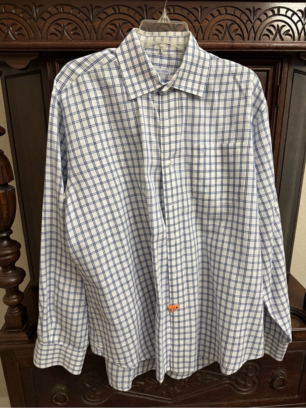 Southern Tide White and Blue Windowpane Button-Down Shirt
